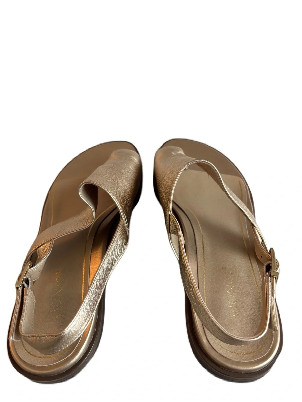 Vionic Ella Gold Metallic Leather Toe-Loop Sling Sandals Size 11